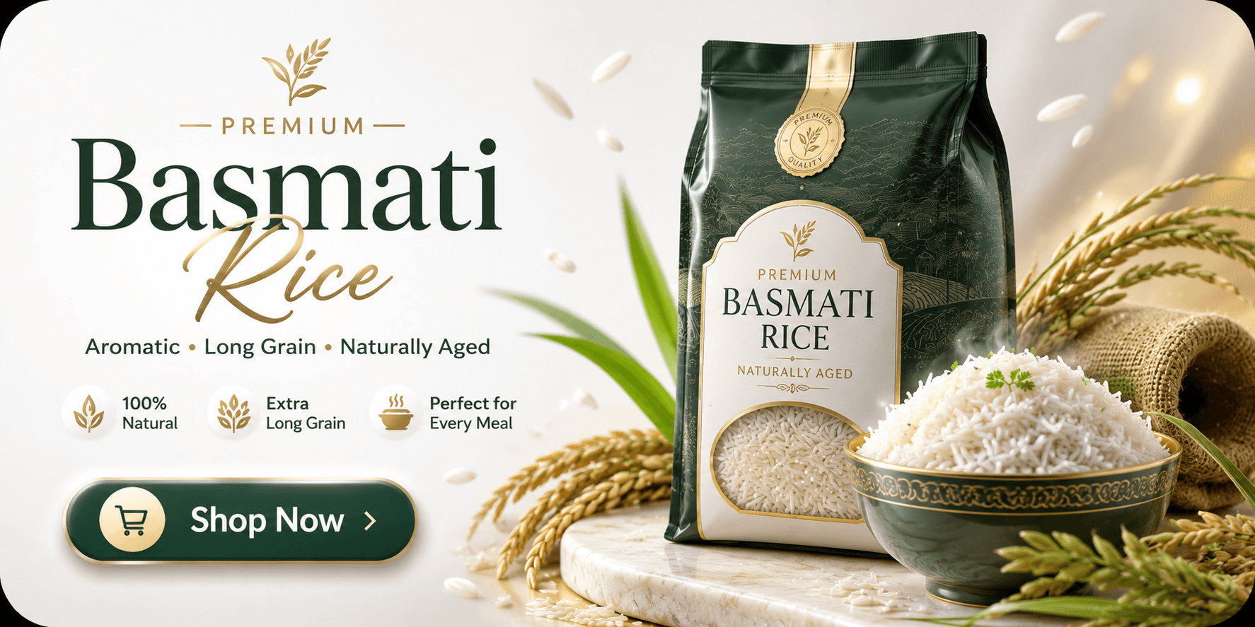 Premium Basmati Rice — Aromatic, Long Grain, Naturally Aged